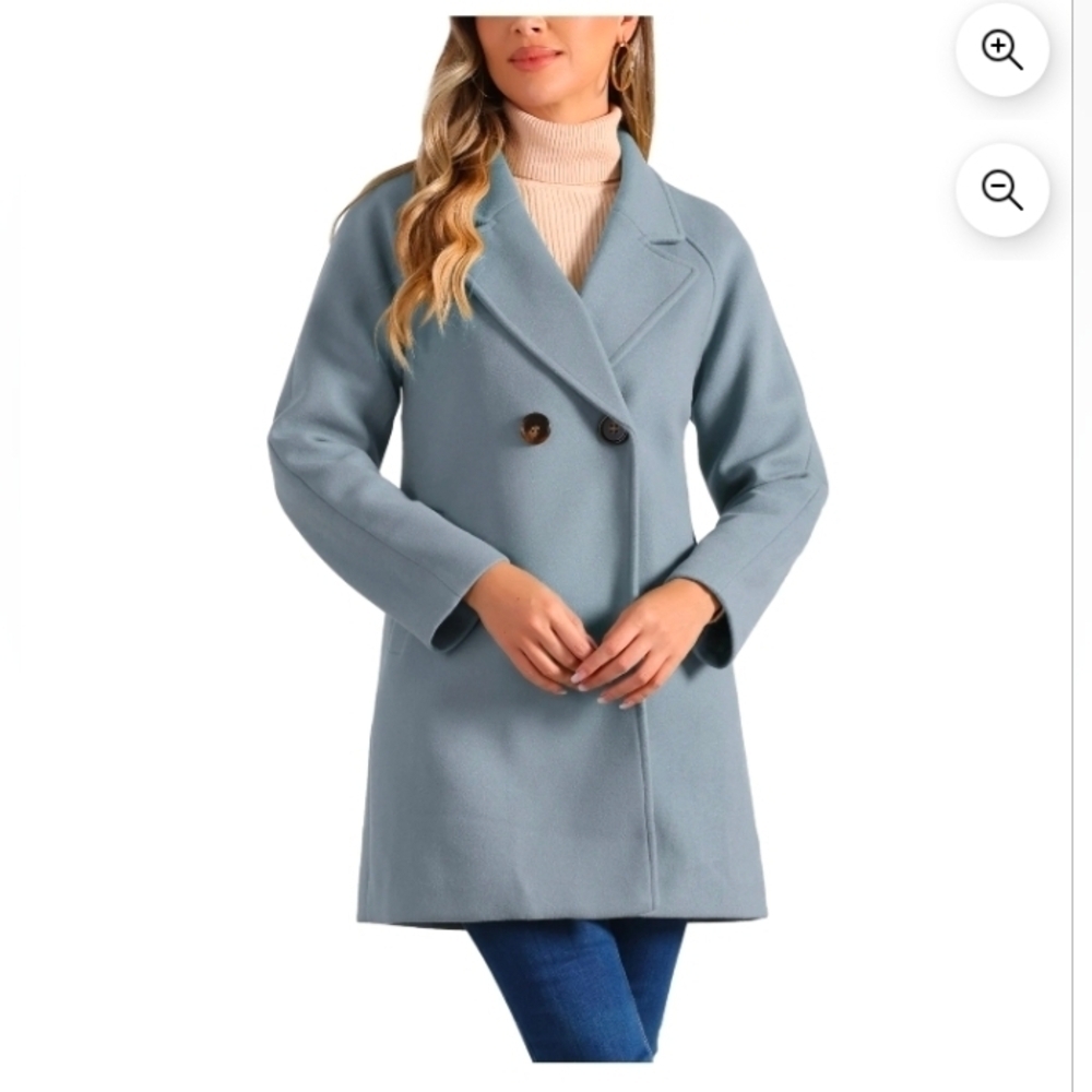 Allegra K Women's Double Breasted Lapel Raglan Long Sleeve Mid Length Overcoat